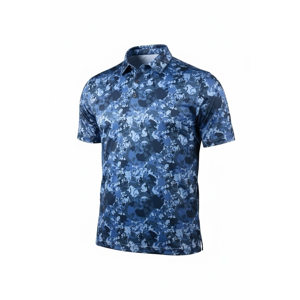 CHASE 54 Mens XL Blue Camo Short Sleeve Performance Polo Shirt